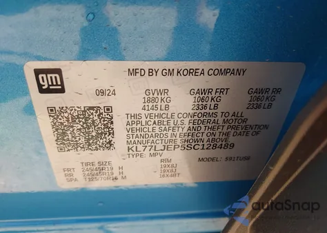 2025 Chevrolet Trax Fwd 2Rs from USA, damaged, VIN KL77LJEP5SC128489